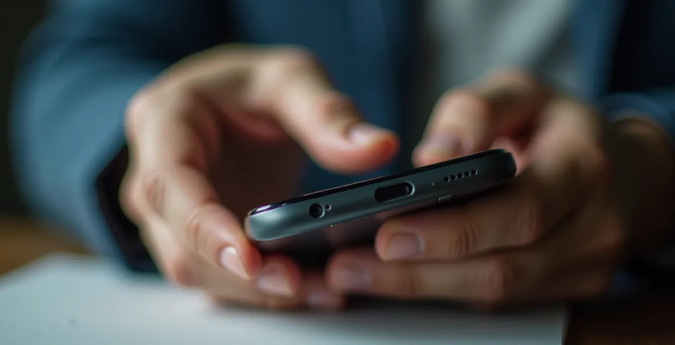 Mano che utilizza app bancaria su smartphone per modificare impostazioni carta