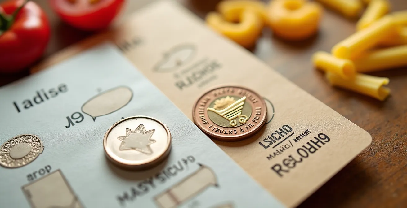 Vista macro di ricevute e categorie di spesa con elementi italiani