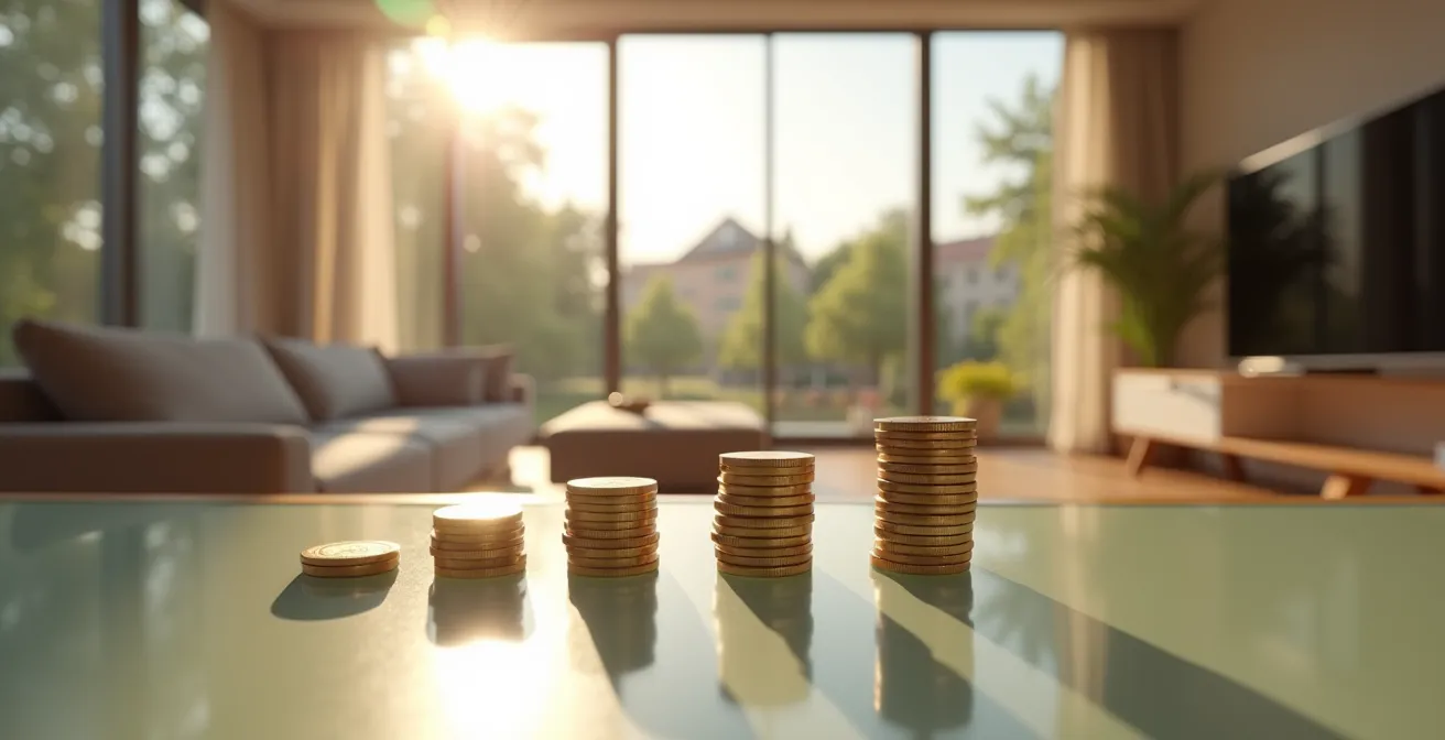 Grafico temporale con monete che diminuiscono nel tempo rappresentando il risparmio di interessi scegliendo durate di mutuo inferiori