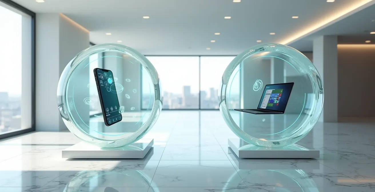 Confronto visivo tra la sicurezza di un'app bancaria nativa e l'accesso via browser web