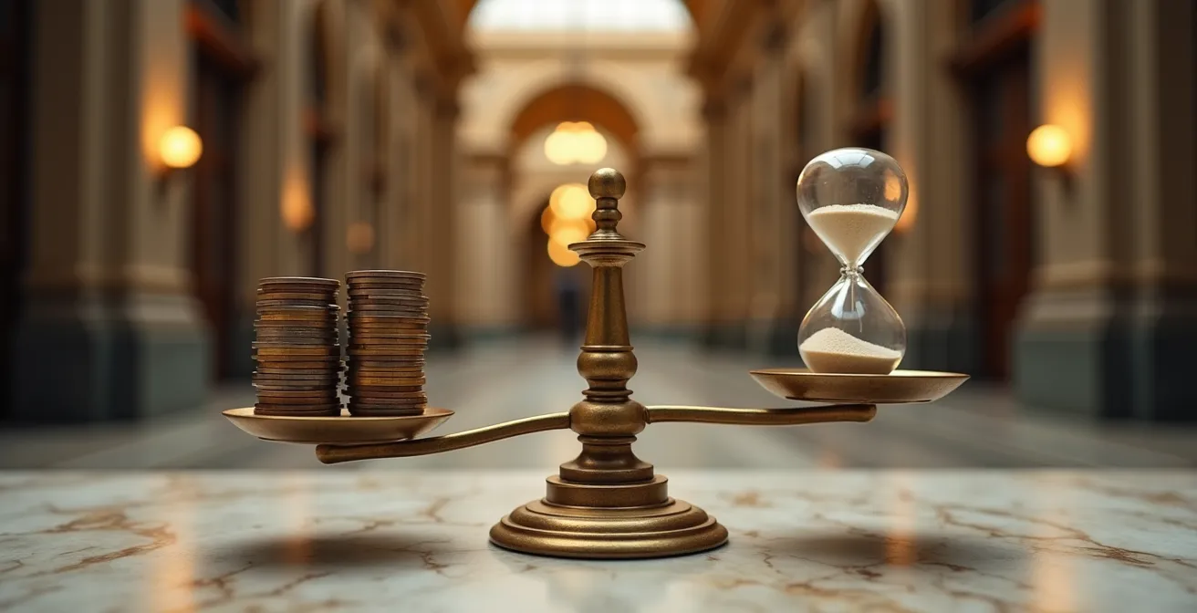 Bilancia simbolica con euro e calendario che rappresenta il costo del tempo