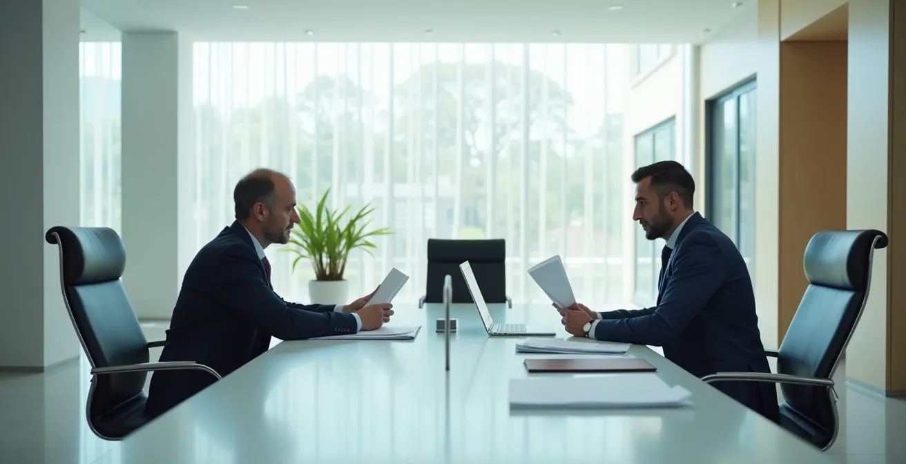 Funzionario bancario che esamina documenti per mutuo con garanzia Consap