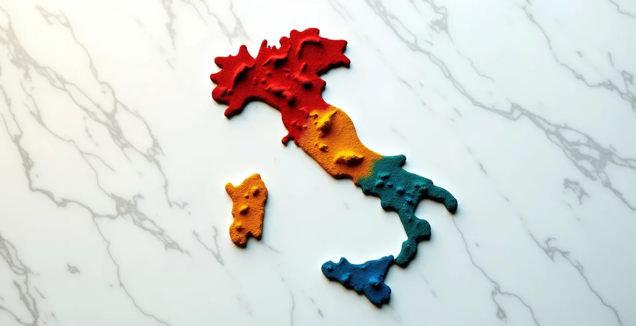 Mappa termica dell'Italia che mostra le differenze di inflazione tra regioni