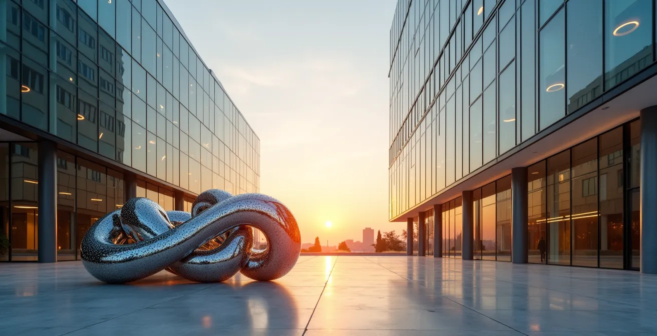 Rappresentazione astratta della sicurezza nell'Open Banking con elementi architettonici italiani