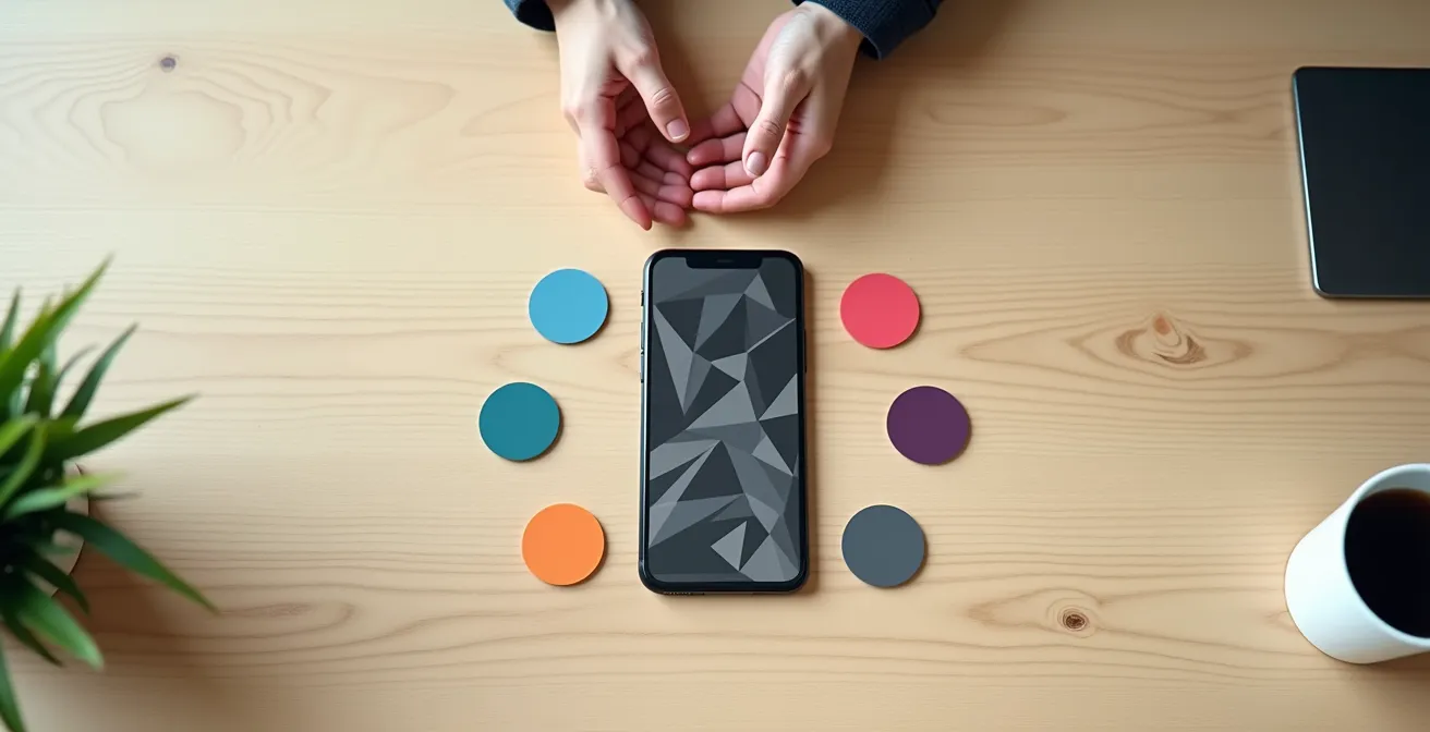 Tag NFC su scrivania che automatizza apertura app bancarie su smartphone