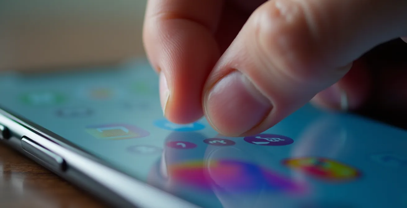 Dito che preme a lungo su smartphone per verificare un link senza aprirlo